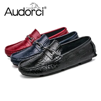 

Audorci Men Shoes 2018 Men's Fashion Handmade Loafers Casual Shoes Winter Man Boat Driving Peas Shoe Men Light Flats Size 38-44