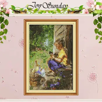 

Girl and kitten patterns counted Cross Stitch 11CT 14CT Cross Stitch Set Wholesale DIY Cross-stitch Kit Embroidery Needlework