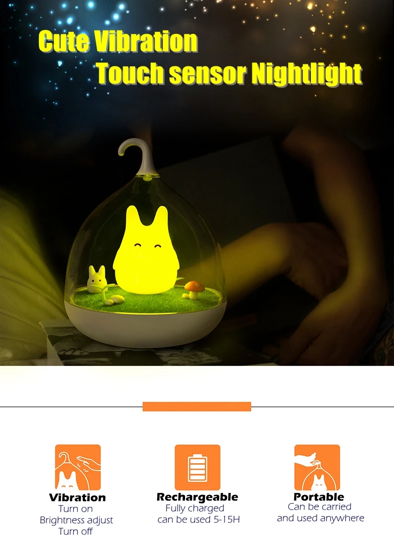 Sensor de Vibração Sensível ao Toque Totoro do Quarto do Bebê Lâmpada de Mesa Birdcage Night Light Nightlight Usb Portátil Recarregável Noite Led 4 Totoro Do Quarto Do Bebê Lâmpada De Mesa Noite