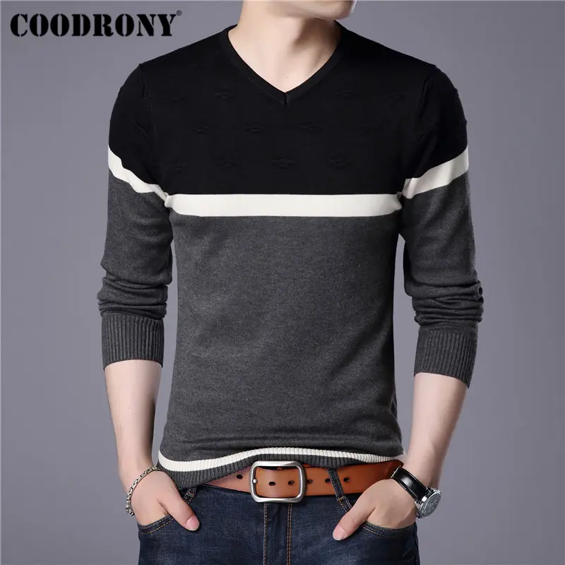 

COODRONY 2019 Spring Autumn Cotton Sweater Men Knitwear Shirt Mens Cashmere Sweaters Pull Homme Casual V-Neck Pullover Men 91014