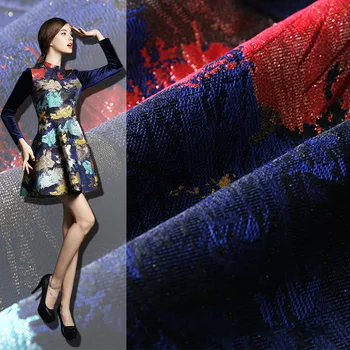 

New brand gold line jacquard fashion fabric maple leaf graffiti clothing fabric 145cm wide knit material factory direct sales