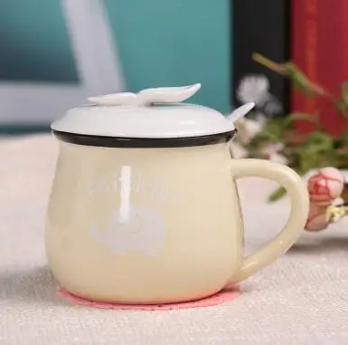 350 мл Милая чашка для завтрака креативная керамическая пара кружка для воды чашка для кофе, молока с покрытой ложкой - Цвет: 014