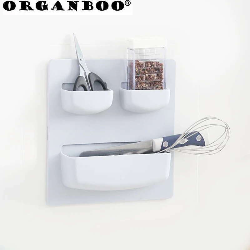 

1PC Household self-adhesive wall storage shelf kitchen guard free punching plastic multi-function wall hanging finishing rack