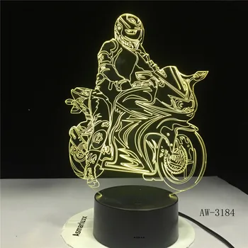 

Motorcycle Rider Model 3D Illusion Led Lamp Colorful Touch Nightlight Flash Lighting Glow in the Dark Luminous Motor Toy AW-3184