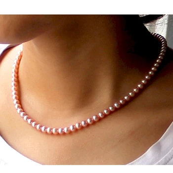 

light luxury 5-6MM Lavender natural pearl necklace round very light genuine female NECKLACE 18INCH AAAA