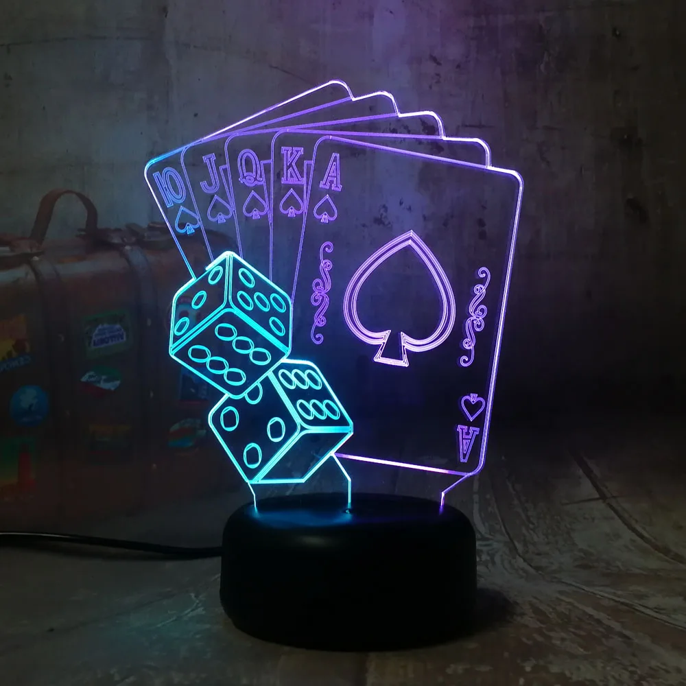 Новинка Покер игральные карты 3D светодиодный RGB 7 смешанный двойной цвет ночной Светильник дети подарок на день рождения игрушки Рождество украшения спальни
