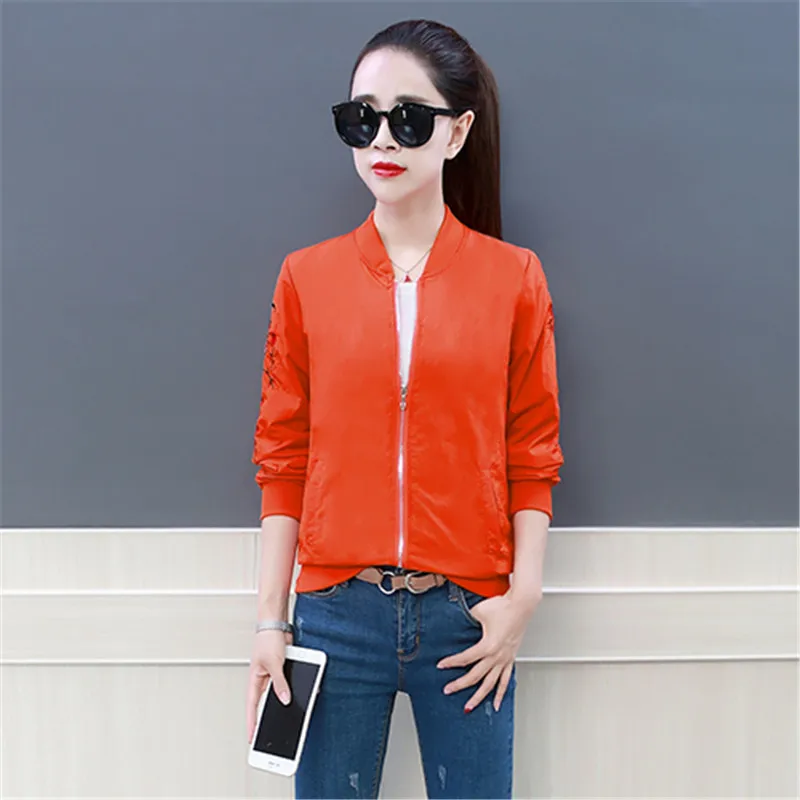 price cut  Spring Female Windbreaker Coat Embroidery Short Zipper Lightweight Jacket Baseball Uniform Loose La