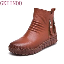 Короткие сапоги из натуральной мягкой кожи зимние женские ботинки обувь ручной работы с мягкой подметкой удобная обувь для повседневной носки обувь без застежки обувь для беременных сапоги на плоской подошве