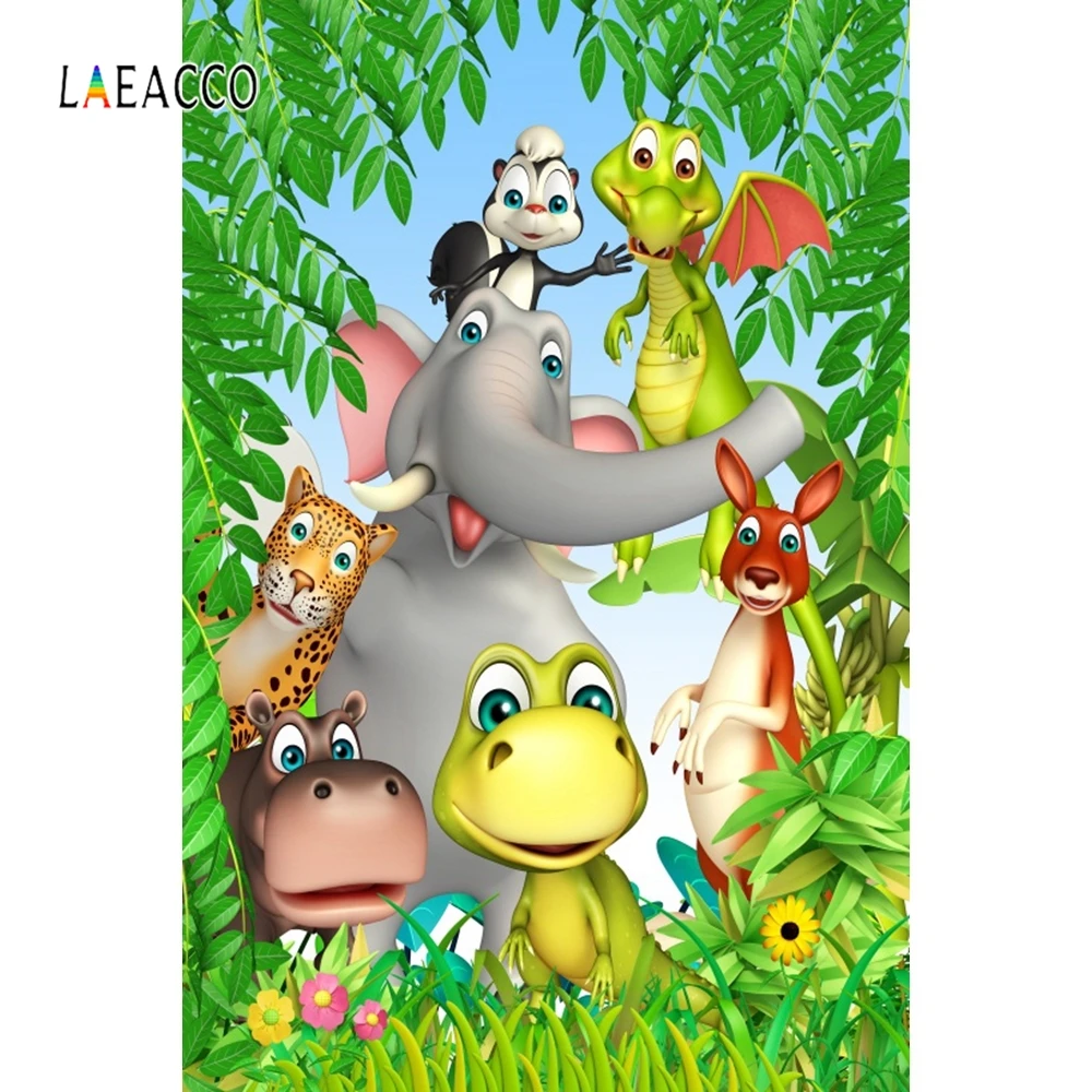 

Laeacco Cartoon Animals Green Tree Backdrop Baby Photography Backgrounds Customized Photographic Backdrops For Photo Studio