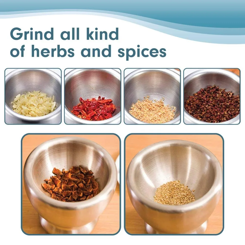 LMETJMA Stainless Steel Spice Grinder With Mortar and Pestle Herbs Spice Grinder Bowl Seasoning Mill Pill Crusher KC0245 salt and pepper grinder herb grinder