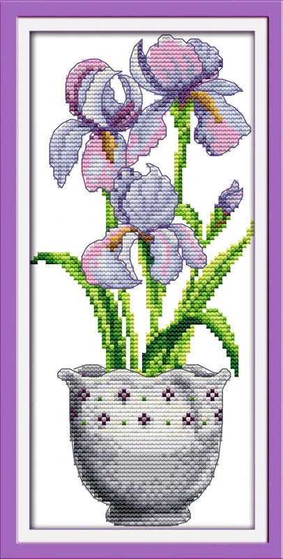Floral Series Needlework DIY DMC Standard Cross Stitching Set For Embroidery kits Purple flower Cross-Stitch Home Decoration |