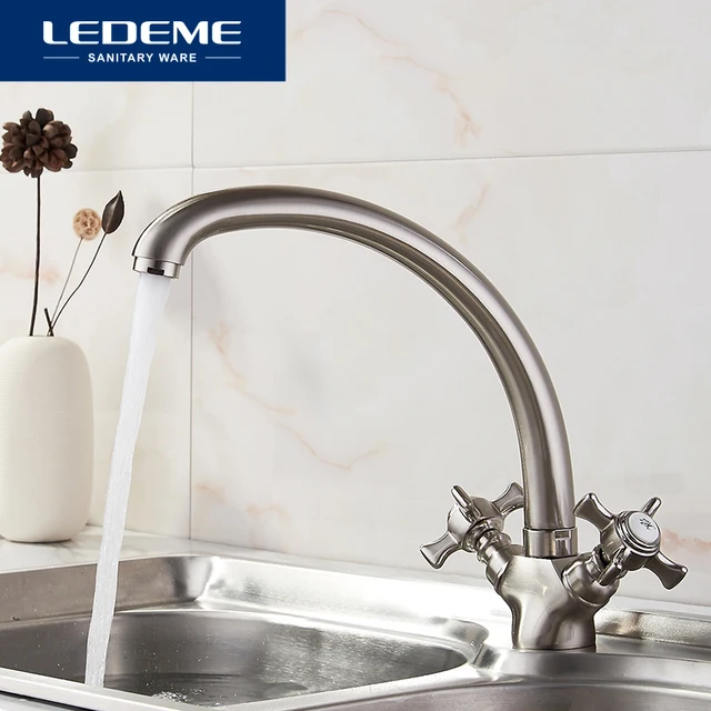 Cheap LEDEME Solid Brass Chrome Water Kitchen Faucet Kitchen Sink Faucet 360 Degree Swivel Taps Kitchen Faucets Mixer Tap L5911A