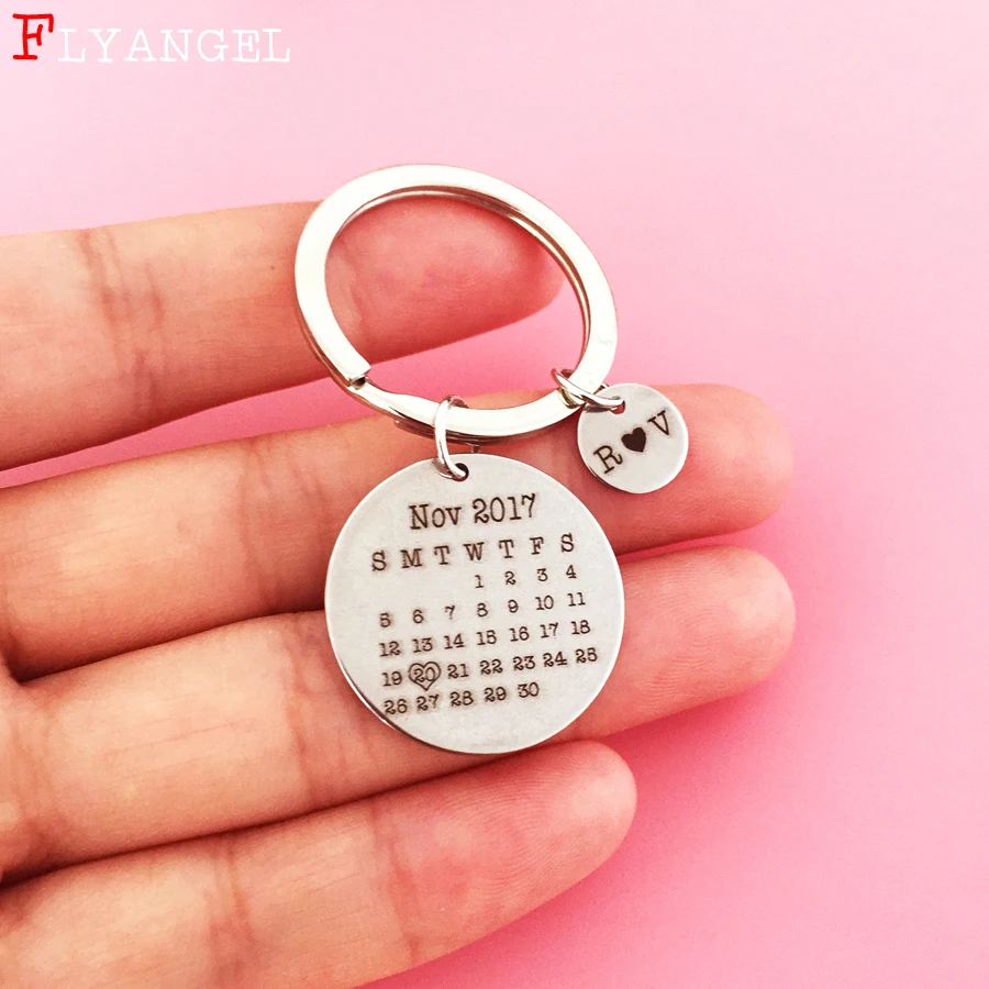 

Customized engraved Calendar Keychain,Personalized Keyring, Custom Initial Name&Date Key Chains Gifts For Couples Valentine