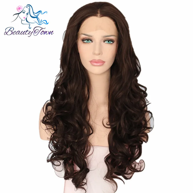 

BeautyTown 6# Color Heat Resistant Hair 150% density 24'' Long Hair Cosplay Party Synthetic Lace Front Wig For Wedding Party
