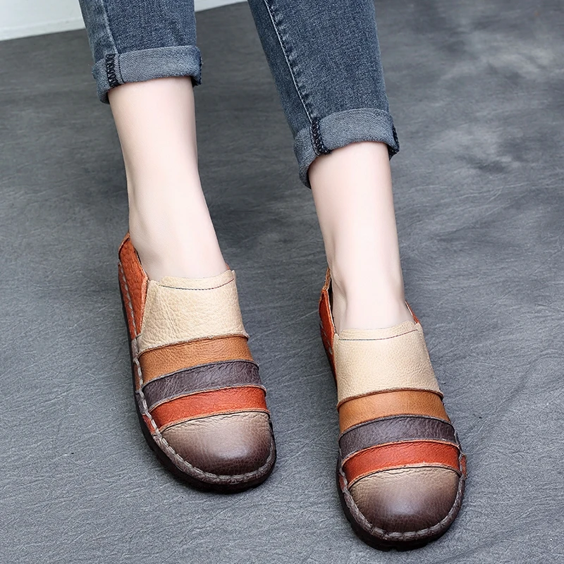

Tyawkiho Genuine Leather Women Flats Slip On Casual Leather Shoes Retro Women Loafers 2018 Spring Handmade Leather Moccasin Sale