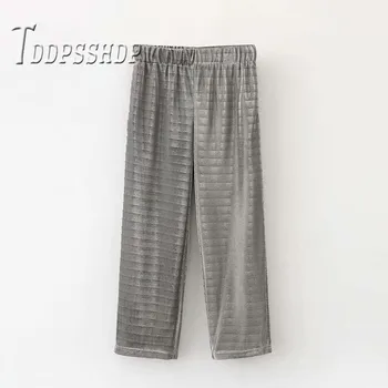 

2019 Soft Fabric Silver Color Women Pants High Street Fashion Female Trousers