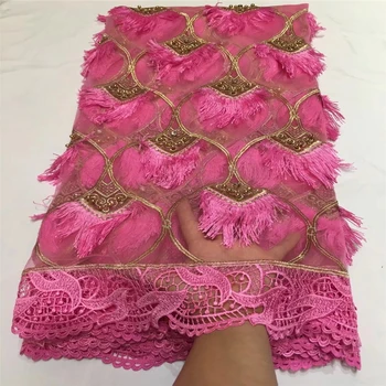 

2018 Latest Peach Color French African Lace Fabric High Quality African Embroidered Tulle Lace Fabric For Wedding Dress HJ44-1