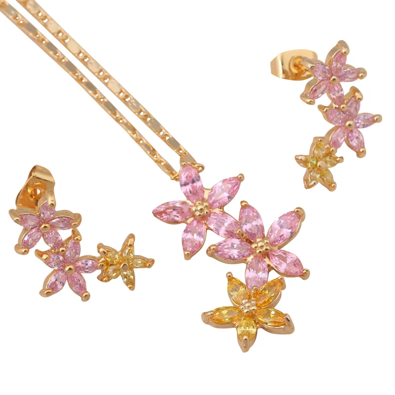 Brand Gold Tone Fashion Jewelry Set Necklace stud Earrings Color crystal Element Health Nickel