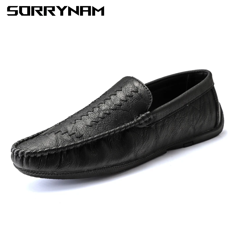 

Slip on Mens Moccasin Shoes Black Men Flats Breathable Casual Italian Loafers Comfortable Plus Size 38-44 Driving Shoes Sorrynam