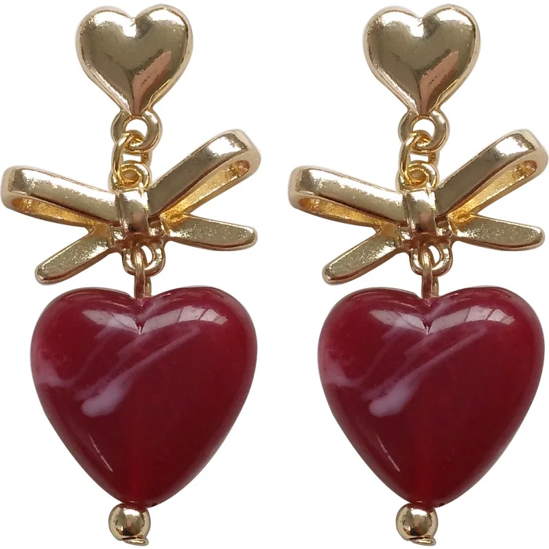 

Temperament White Red Heart Bowknot Simulated Pearls No Ear Hole Clip On Earrings Women Clip Earrings Without Piercing