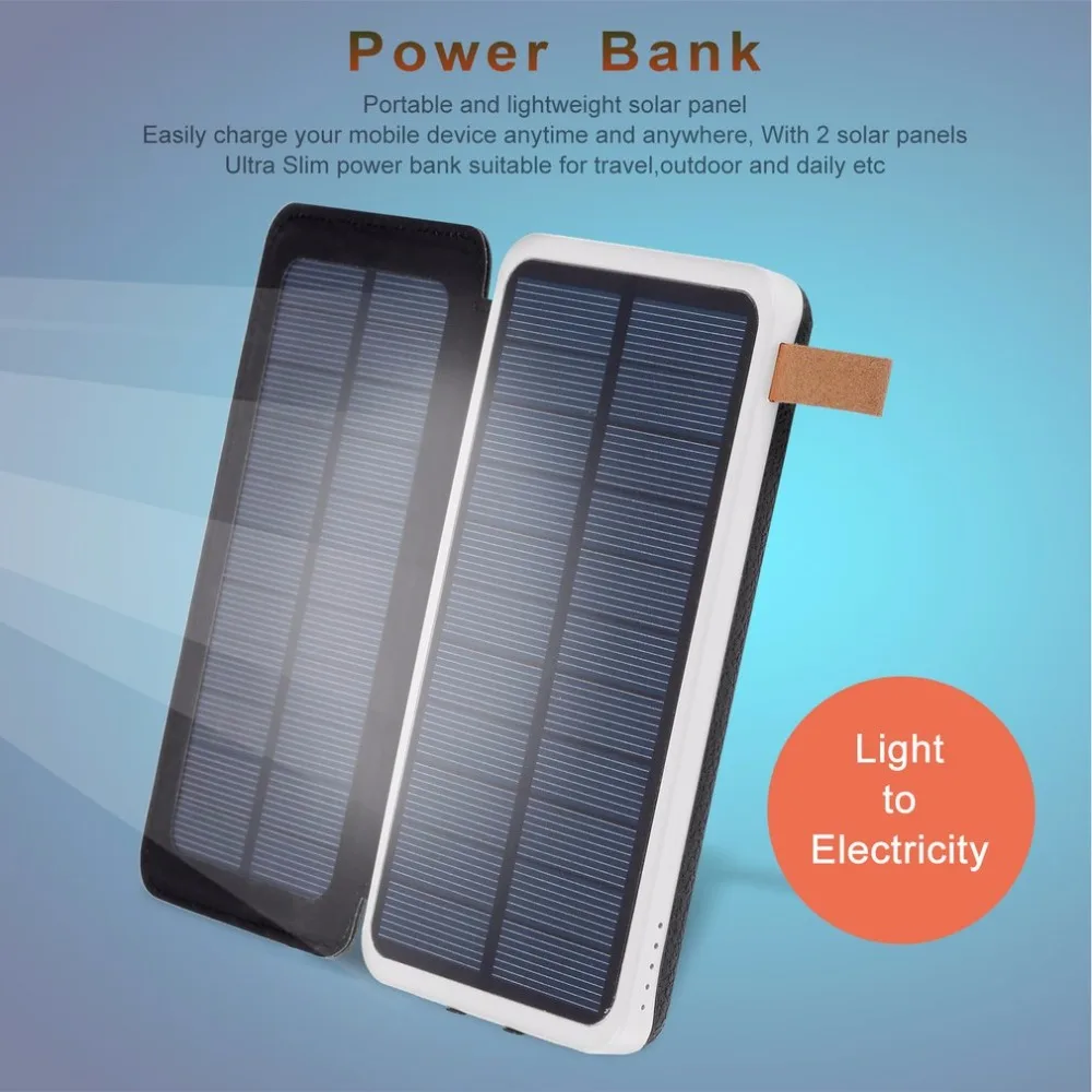 

Solar Power Bank 20000mAh Dual USB Ban Folding Solar7w Rechargeable Solar Charger External Battery for Smartphone By Radom Color