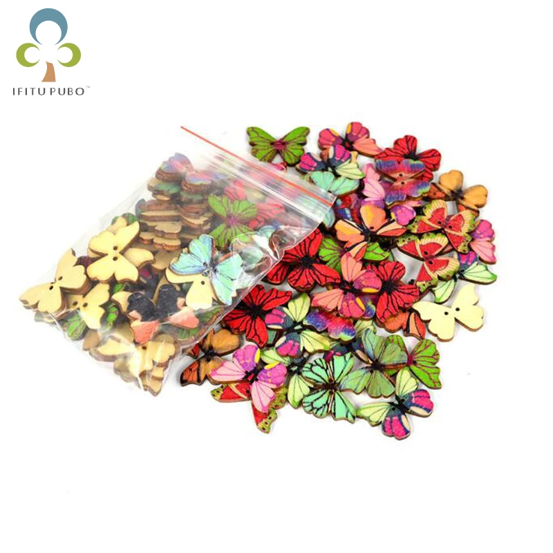 

50pcs/lot Butterfly Wood Buttons Vintage Green Handmade Painted Wooden Buttons Clothing Accessories Butterfly Buttons LYQ