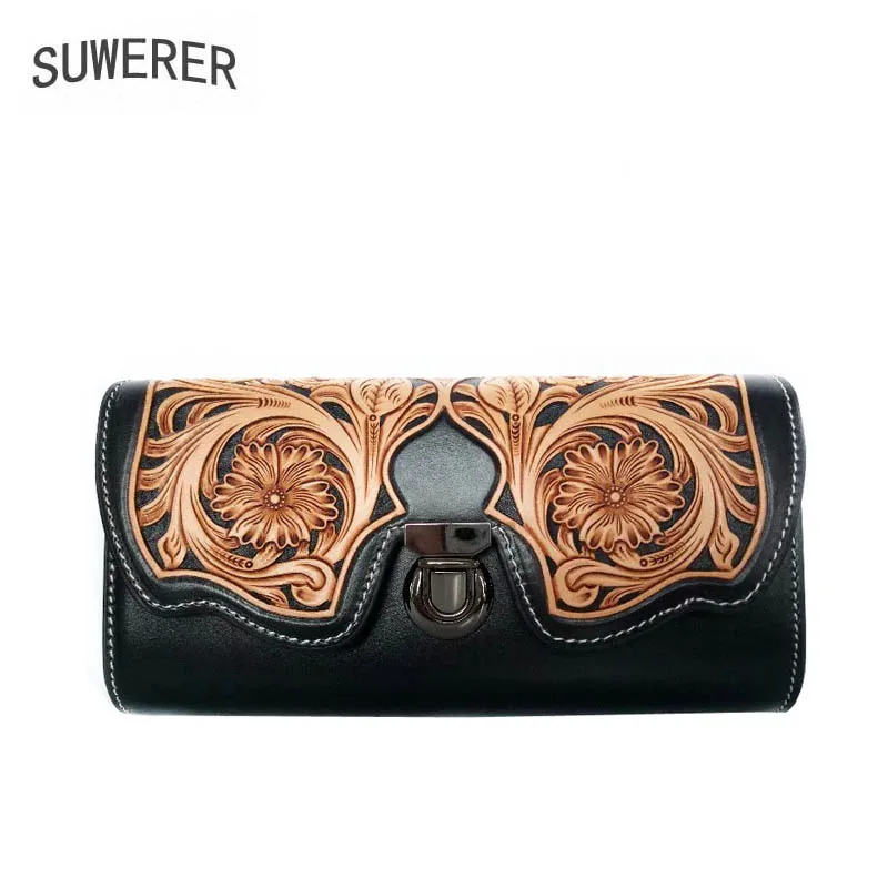 

SUWERER 2019 new fashion leather ladies handbag National style retro handmade leather carving brand bag female