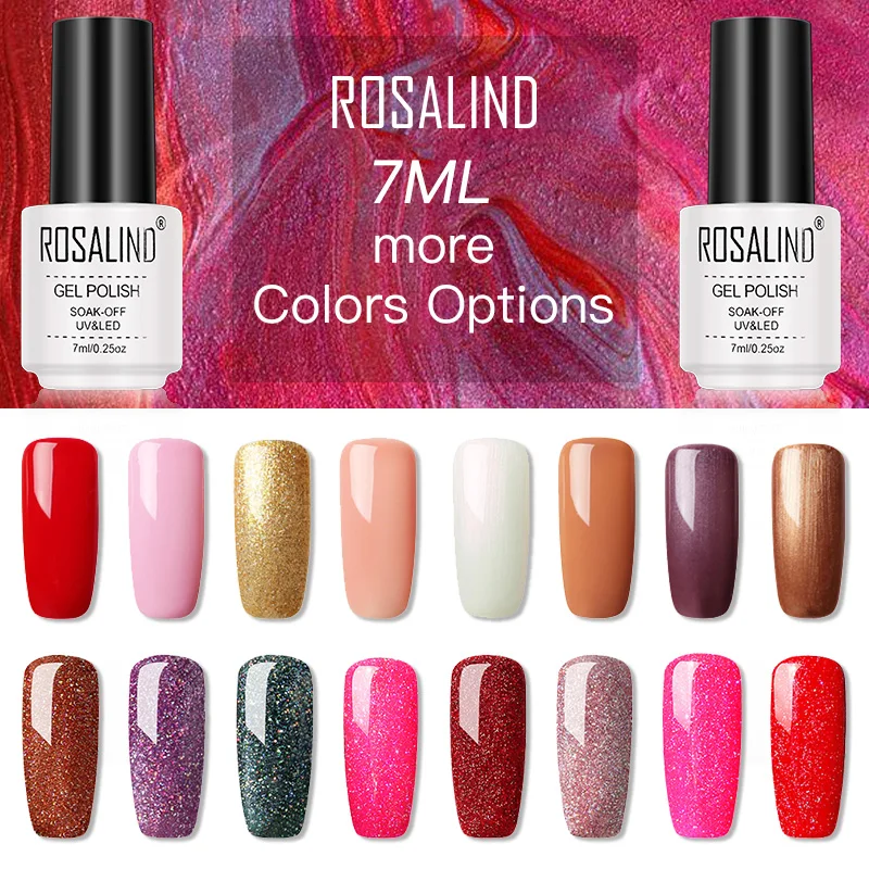

ROSALIND Hybrid Varnishes Rainbow Nail Gel Lak Polish Semi Permanent All For Manicure Soak Off Solid UV Gel Color Top BasePrimer