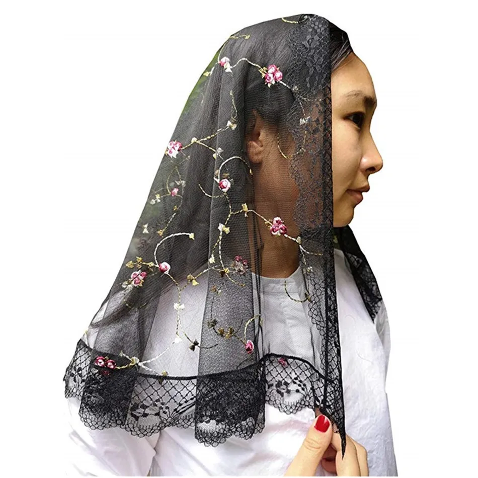 

2019 Black white Lace Veil Mantilla for Church Head Covering Catholic Latin Mass Vela mantilla negras Voile Noir Blanc Dentelle