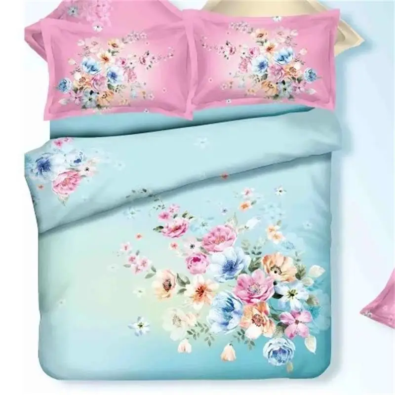 

Bright Color Floral Print Blue and Pink Bedding Sets Queen Size 100% Cotton Duvet Cover Bed Sheets Bedroom Sets 4pcs for Sale
