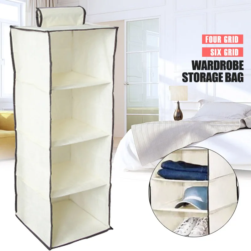 

Storage Cabinets Hanging Bag Clothing Shelves Space Saver 4 Section Non-Woven Fabric Multi-Layer Portable Shoe