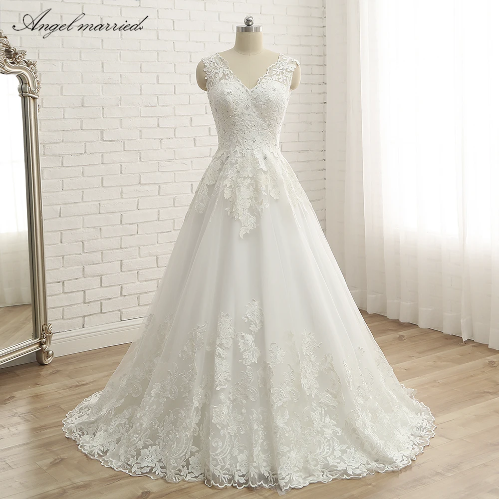 Chanym95warrior Comprar Angel De Boda Vintage Encaje Vestido Vestidos Novia Una Linea Alta Calidad Largo Mariee Online Baratos