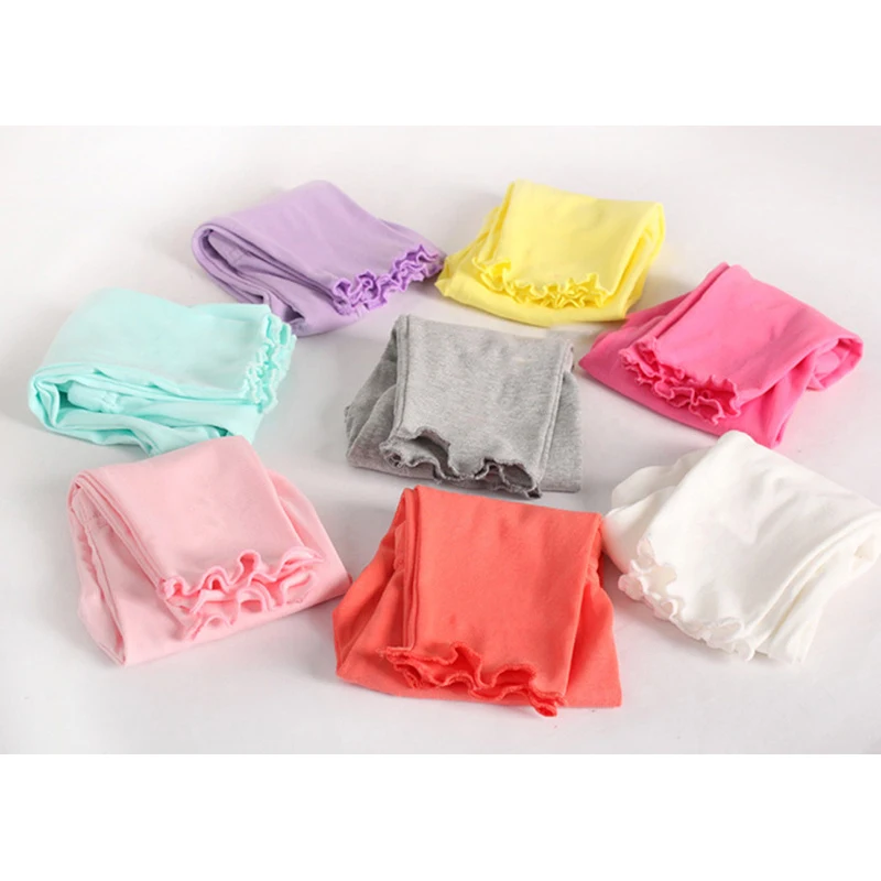 

2-12years Girls Knee Length Kid Five Pants Ruffles Candy Color Children Cropped Leggings Spring-Summe Modal Cotton Bottoms