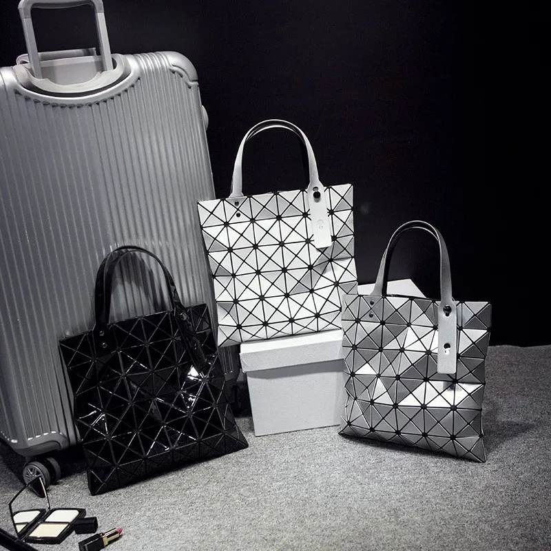 Deformable Women Handbag Geometry Quilted Plaid Mosaic Sequins Mirror Shoulder Tote Bag BaoBao Lattice Laser Foldable PU Bag (35)