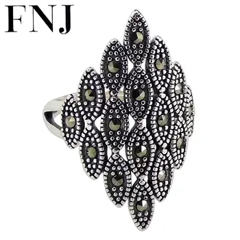 

FNJ 925 Silver Ring Jewelry New Fashion Wujin Stone S925 Sterling Silver Rings for Women Adjustable Size bague
