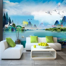 Custom wallpaper New Chinese oil painting White crane White deer Forest landscape background wall - Silk waterproof material Custom wallpaper New Chinese oil painting White crane White deer Forest landscape background wall - Silk waterproof material