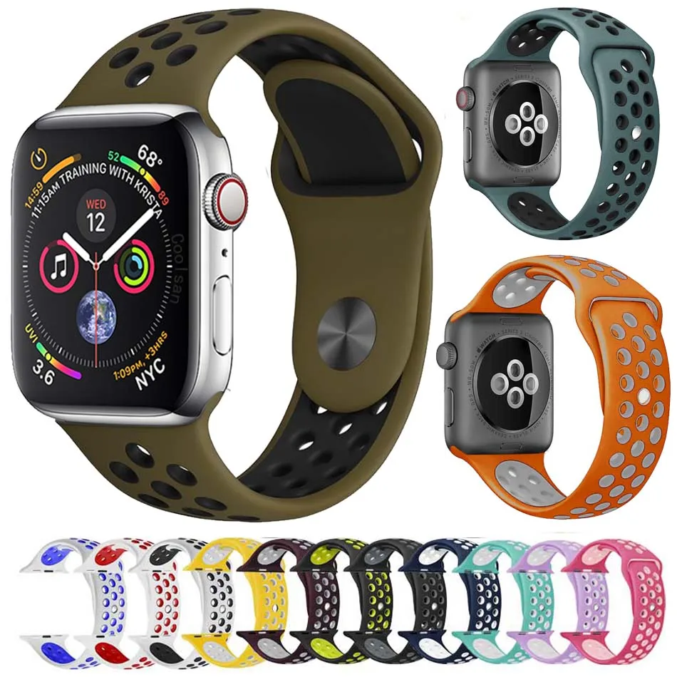 Спортивный ремешок для apple watch 4 3 2 1 резинка с свет гибкий дышащий группа iWatch 38 мм 42