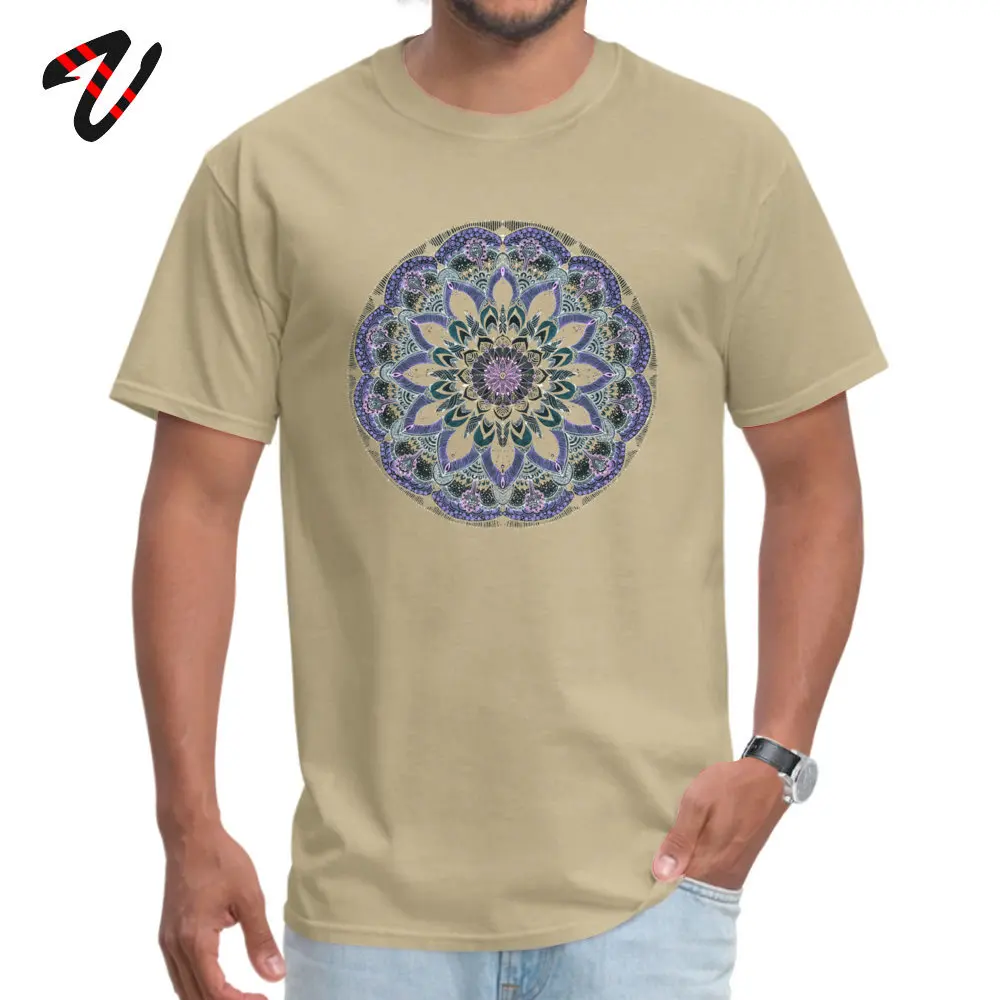 Casual 100% Cotton Fabric Tops & Tees for Boys Cool Top T-shirts Printed Coupons Round Neck Tops Shirt Short Sleeve Hand Drawn Pink Purple Mandala on Dark 373 beige