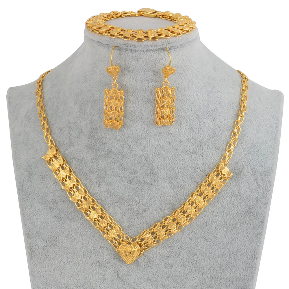 

African Heart sets for Women Arab Middle Eastern Necklace Bracelet Earrings Wedding Jewelry set