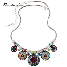 2018 New Choker Necklace Fashion Ethnic Collares Vintage Silver Color Colorful Bead Pendant Statement Necklace For Women Jewelry