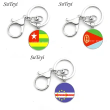 Cuadro artístico de la bandera nacional de Eritrea y Togo y Cabo Verde llavero de metal de cristal llavero con anilla de moda vintage para hombre para coche