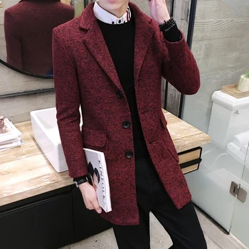 Image of 2019 winter self-cultivation in the long Trench men , coat wild it windbreaker, Christmas men gifts, solid color Wool coat male