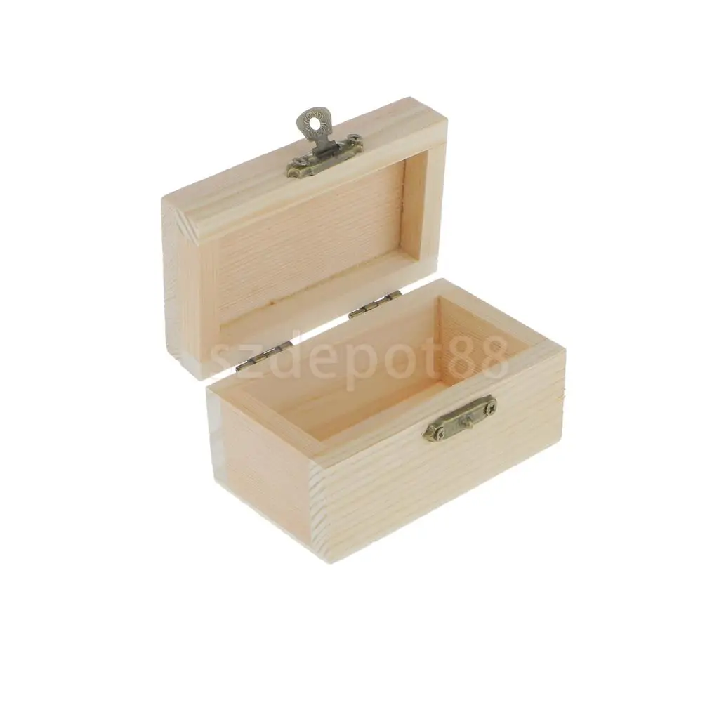 Phenovo Unfinished Unpainted Plain Wooden Rectangle Jewellery Tiny Tool Box Keepsake