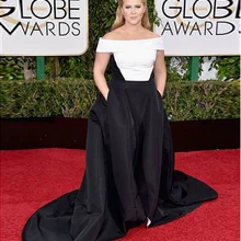 Amy Schumer/платья белого и черного цвета г. Золотистого цвета, с карманами, с вырезом лодочкой, трапециевидный торжественный красный ковер, платье платья знаменитостей
