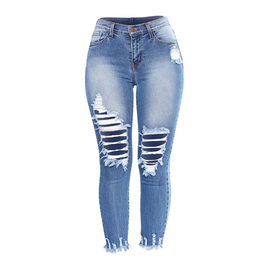 

Fashion Women's Stretch Pencil Jeans Women's Low Waist Hole Slim Pants Sexy Street Design Trousers Vaqueros de mujer #Y30