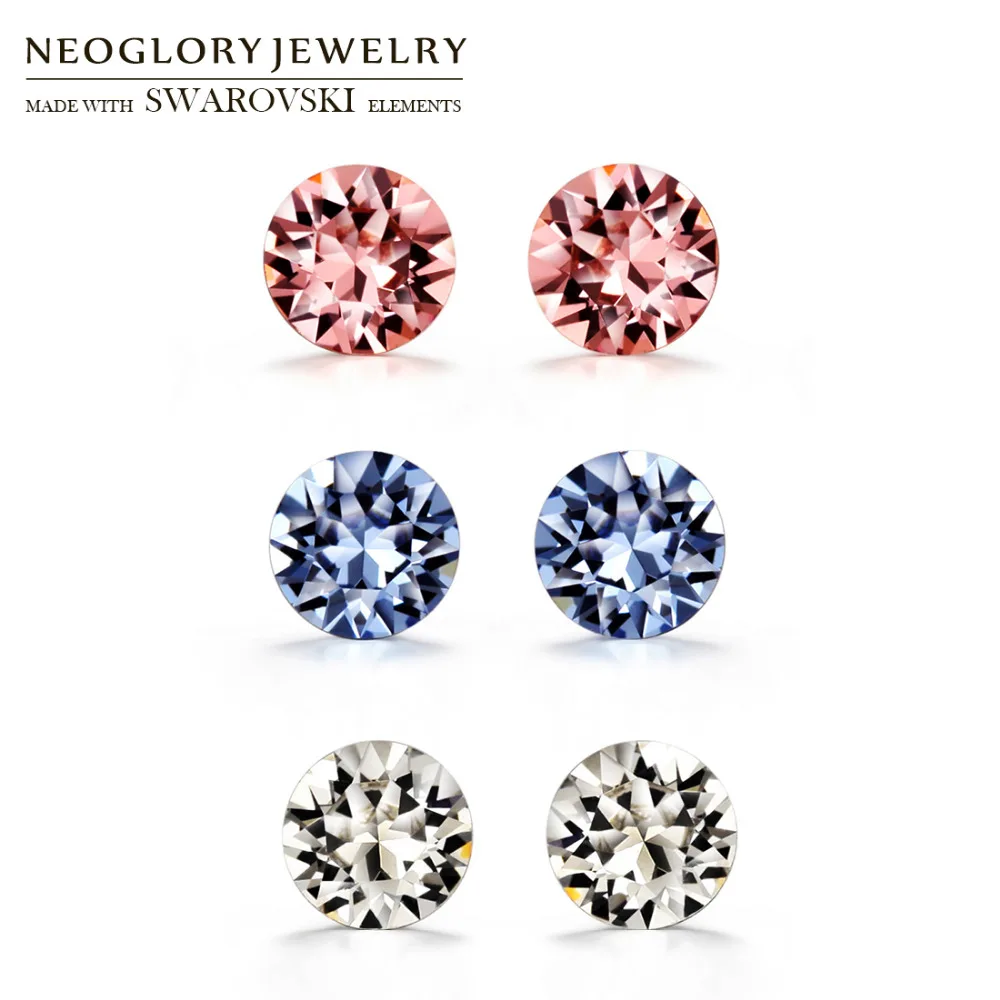 Ювелирные изделия Neoglory стразы и серебряные серьги-гвоздики S925 классический