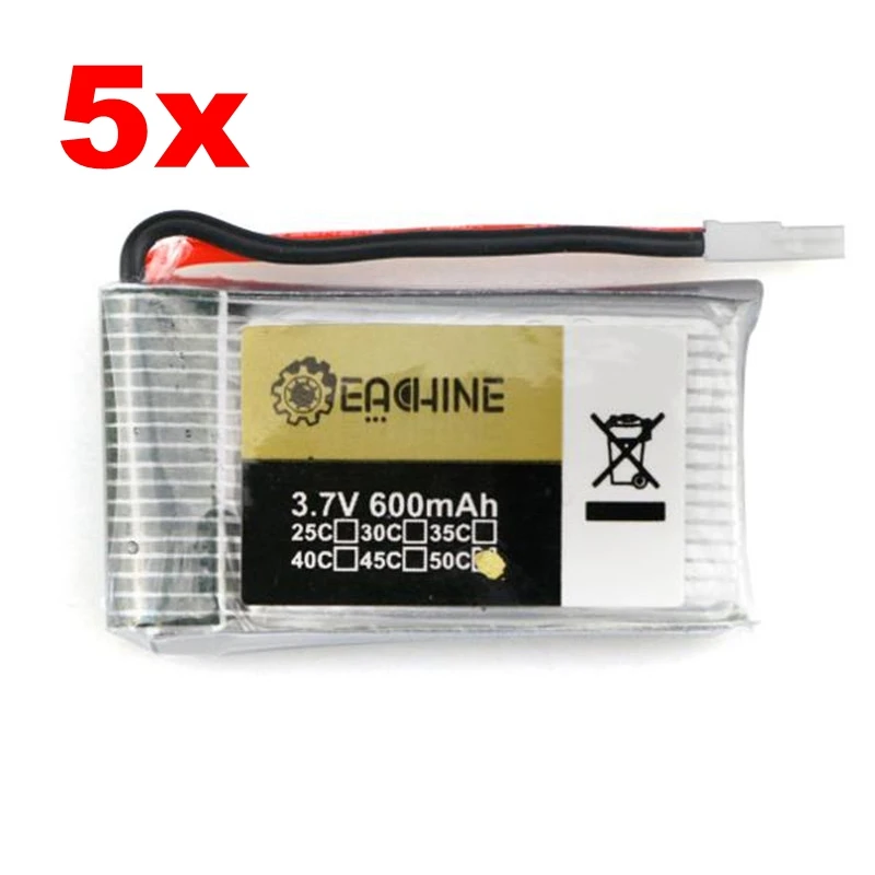 5 шт. 3,7 V 1 S 600 мА/ч, 50C lipo Батарея для Eachine QX90 QX95 QX80 QX70 FB90 QX100 EX100 EX105 EX110 X73 RC дроны игрушечные Квадрокоптеры - Цвет: 5 PCS