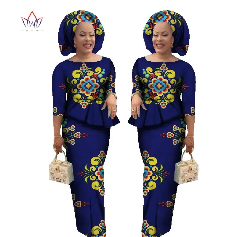 Костюм в африканском стиле для женщин юбка и укороченный топ Дашики традиционная африканская одежда комплект из 2 предметов для женщин с головным убором WY1078 - Цвет: 13