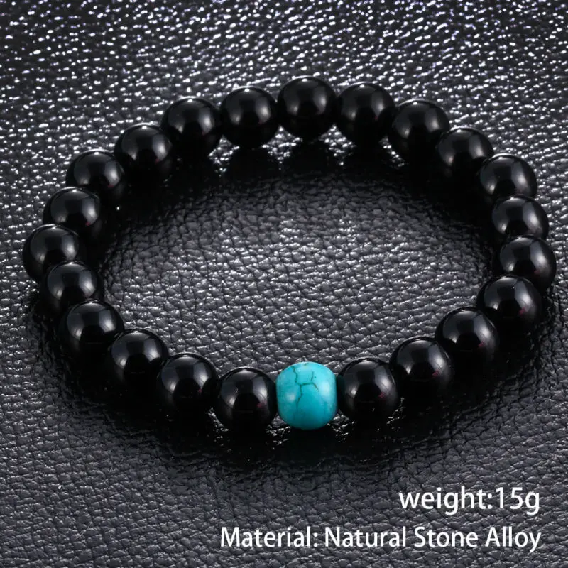Дизайн с черным натуральным камнем браслет для мужчин ювелирные изделия Шарм женщин Опал Камень исцеляющий рейки молитвенные бусины Йога Strand браслеты