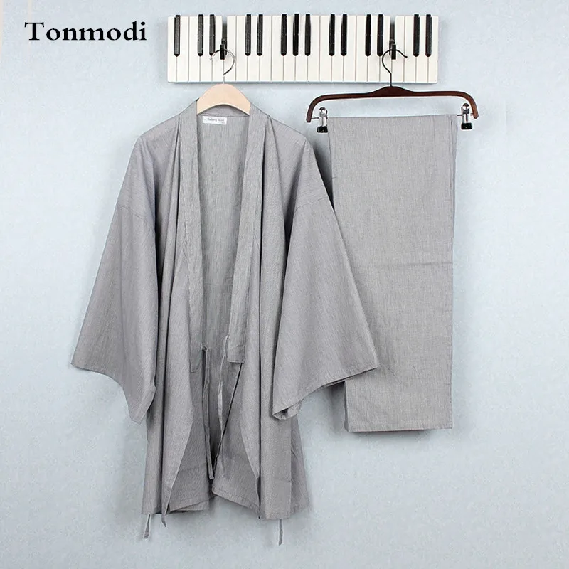Men Kimono Pajamas Autumn kimono Cotton Double Mens Pyjamas Layer Gauze